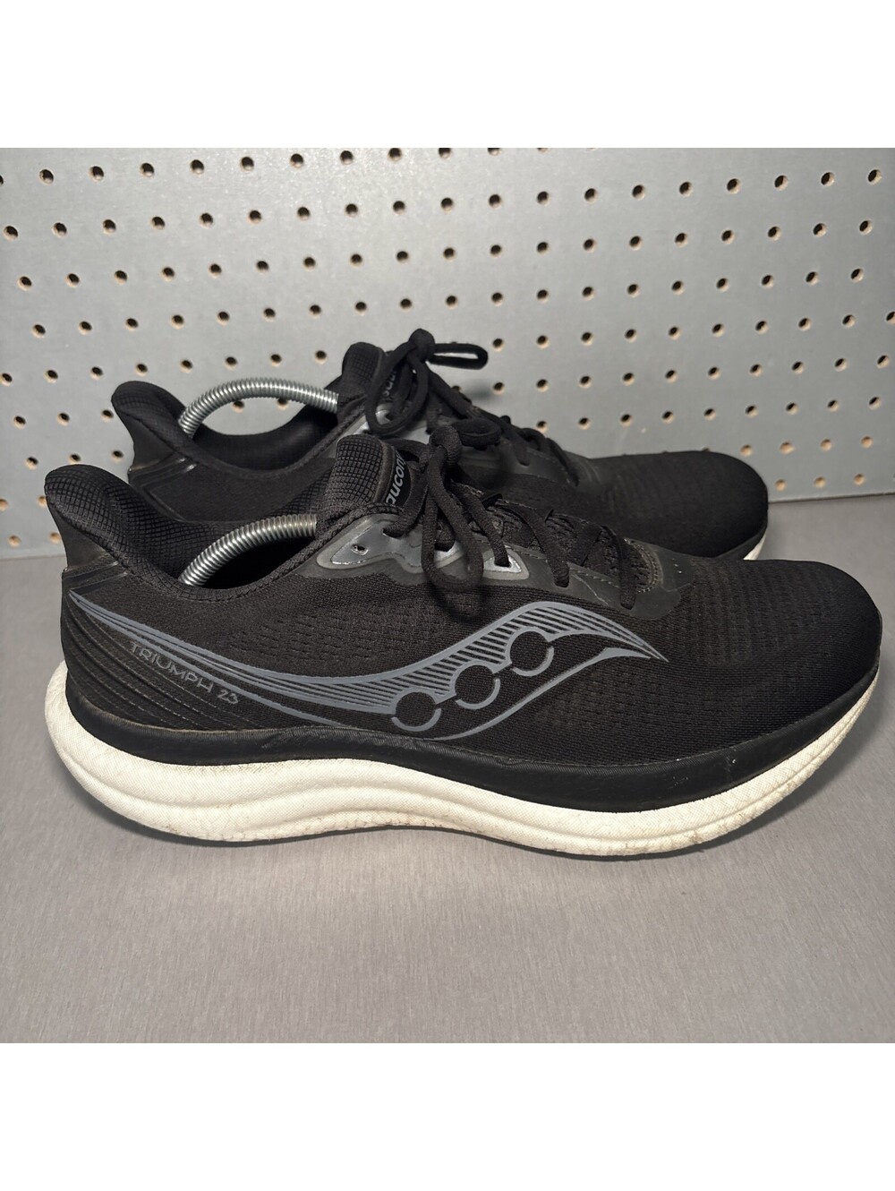 Saucony Triumph 23 Running Shoes Mens Sz 12.5 Black Gray Sneakers NO INSOLES